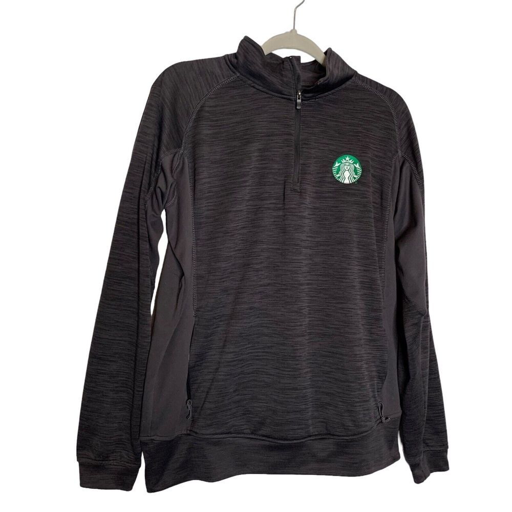 Starbucks Jacket‎ Womens Medium 1/4 Zip Gray & Heatherd Gray Zip Pockets Logo